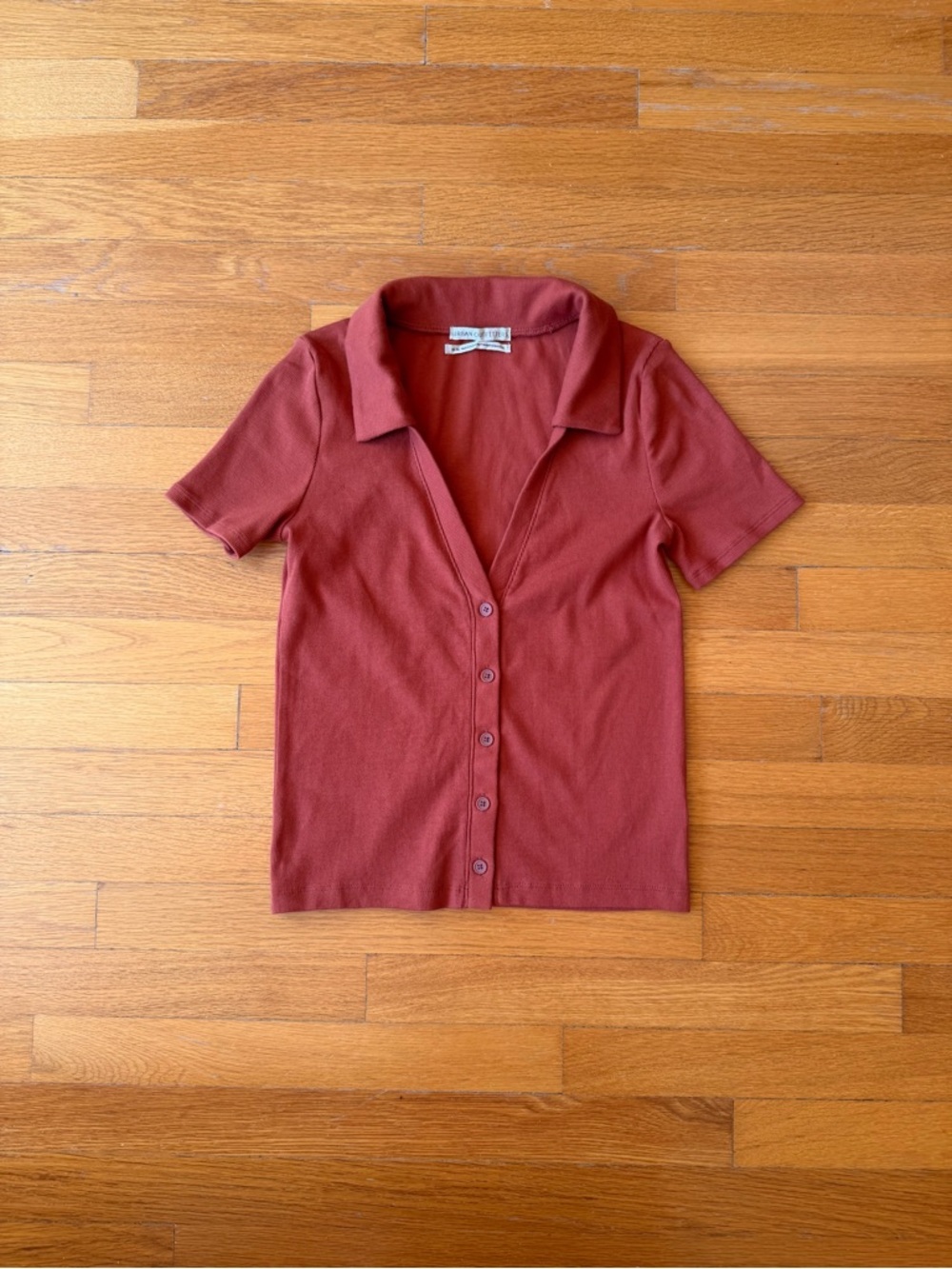 Urban Outfitters Short-Sleeve Button Front Top in Rust